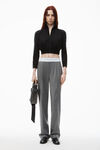 Alexander Wang light heather grey high-waist pleated pant with logo elastic
