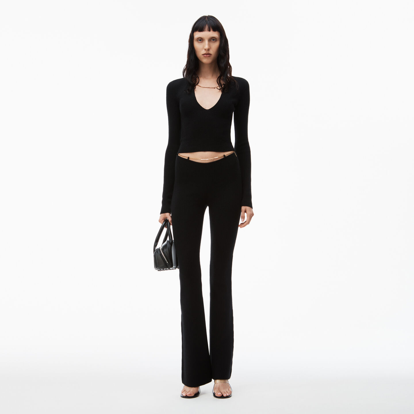 Alexander Wang Ribbed Merino Wool Bootcut Pant With Logo Nameplate In Black