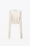 alexander wang v neck cardigan in sequin nylon snow white