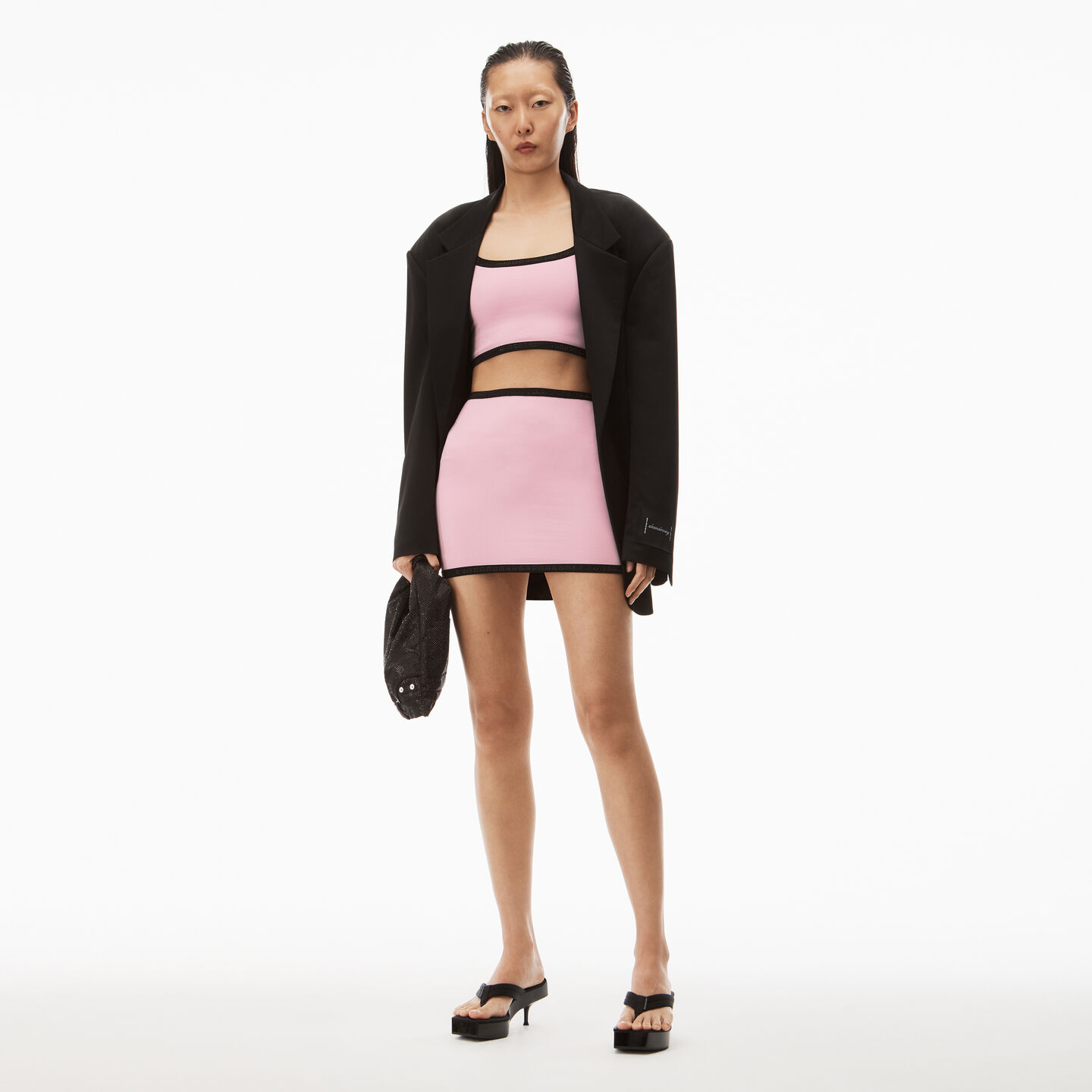 Shop Alexander Wang Contrast Trim Mini Skirt In Compact Nylon In Light Pink