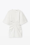 alexander wang crewneck ribbed jersey mini dress with draped detail natural