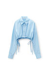 Alexander Wang chambray blue cropped drawstring blouse in cotton & crystal hotfix poplin