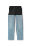 alexander wang überlange denim-jeans mit lederpartie vintage faded indigo