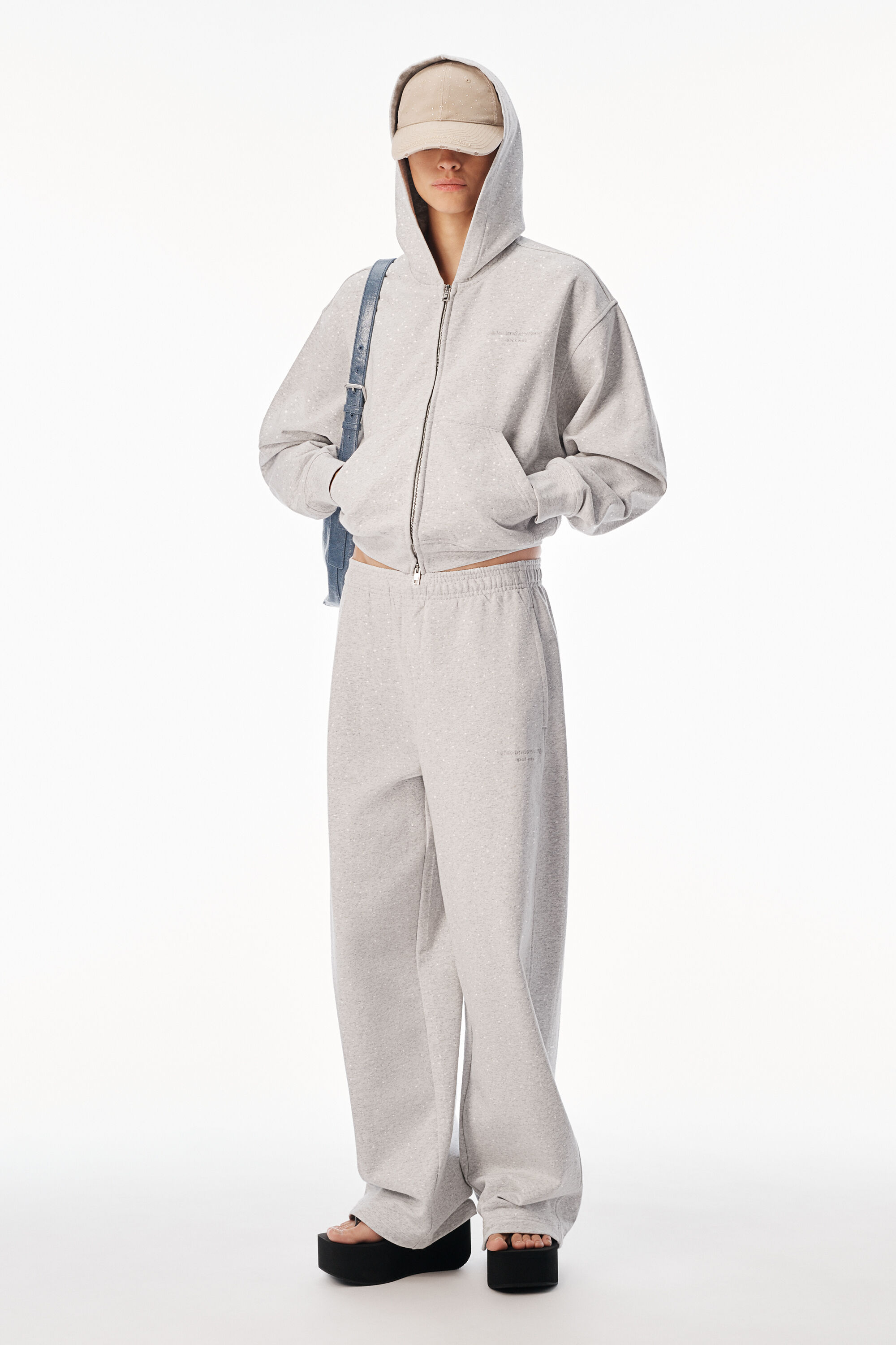 CRYSTAL ZIP UP HOODIE in LIGHT HEATHER GREY | alexanderwang®