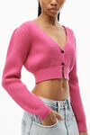 alexander wang v-neck crop cardigan in ribbed wool pink hottie