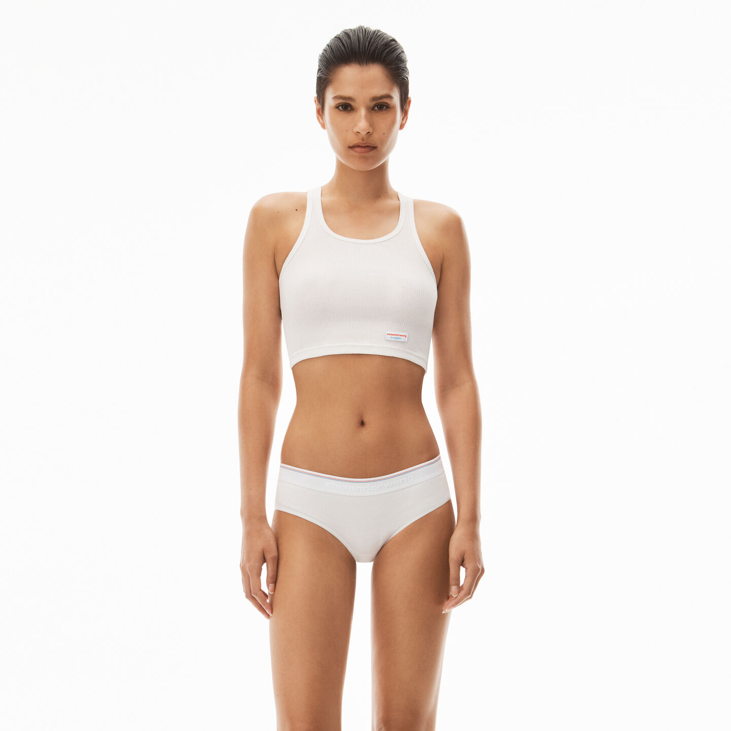 Alexander Wang Cropped Racerback Tank In Ribbed Jersey In White
