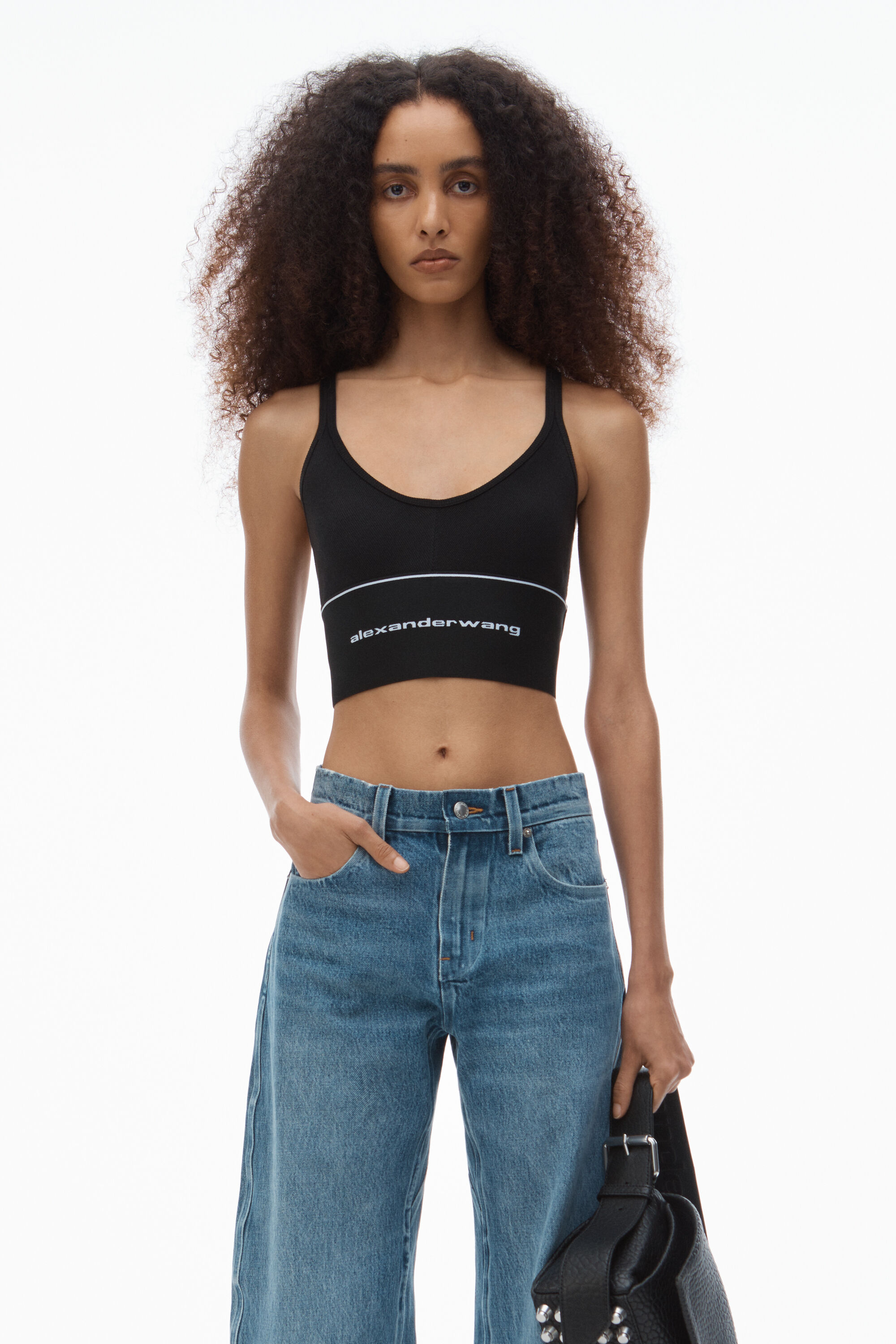 alexanderwang LOGO ELASTIC BRA IN RIBBED JERSEY BLACK 