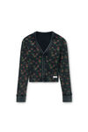 Alexander Wang washed black multi 花卉图案华夫格针织开衫