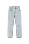 BELTED FRAY SLIM STRAIGHT PANT IN DENIM