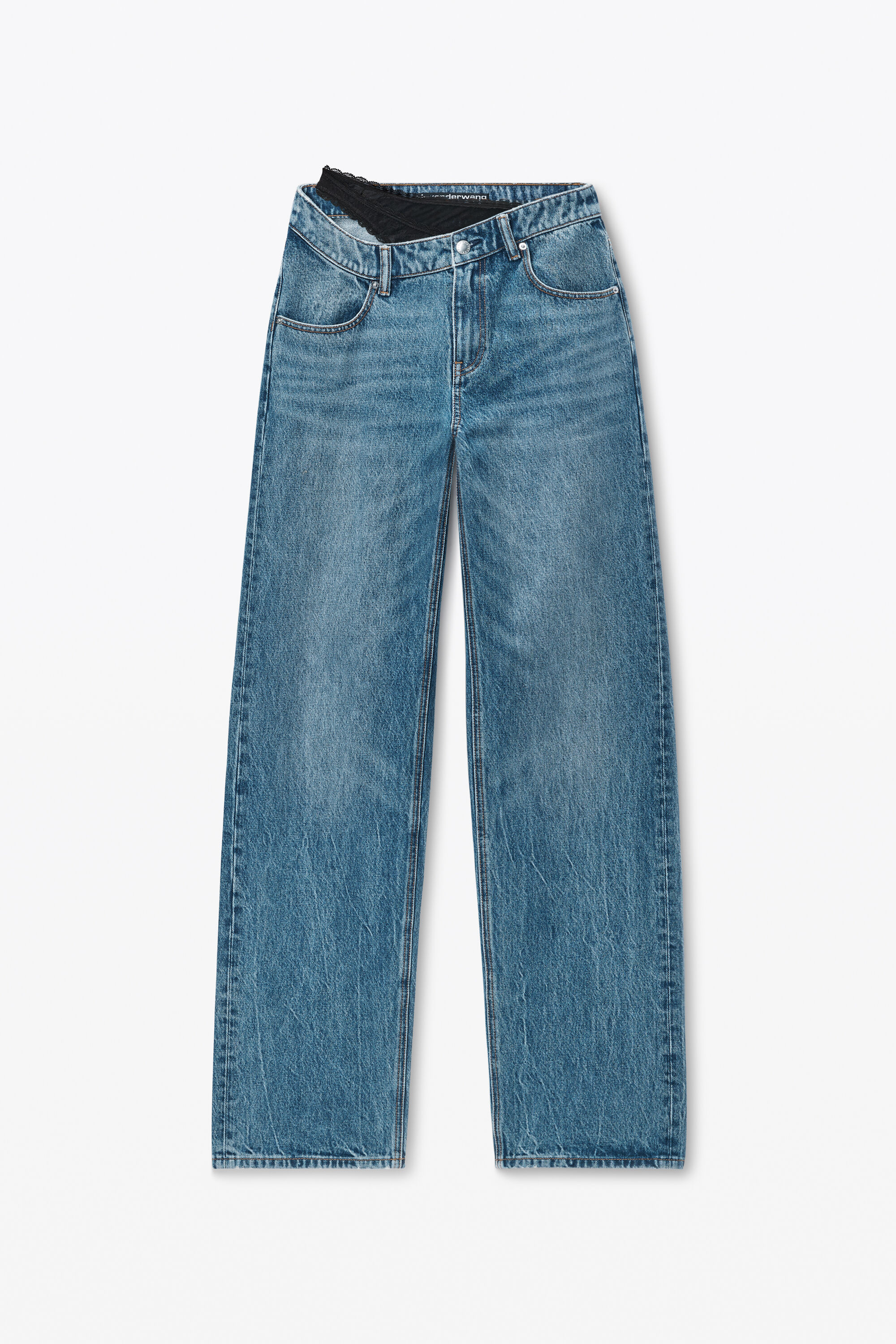 デニム・ジーパン JEANS ASYMMETRICAL WAIST Pre-Styled Denim Jeans with Asymmetrical Lace Waistband in