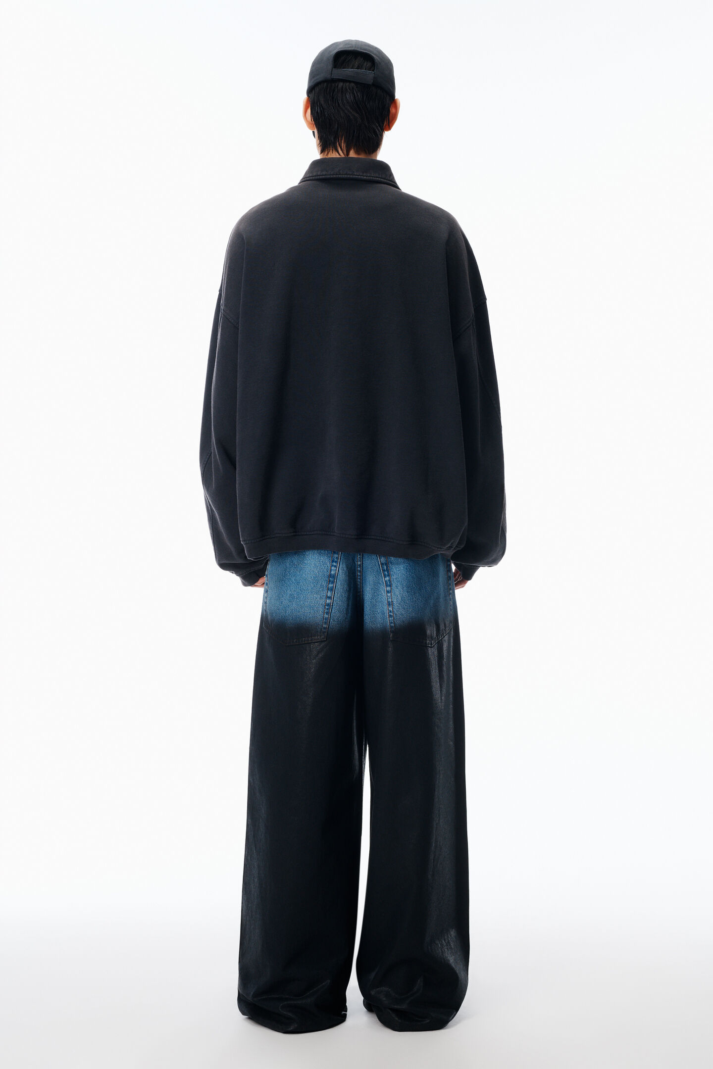 Alexander Wang Long Sleeve Polo In Cotton Oversized In Black