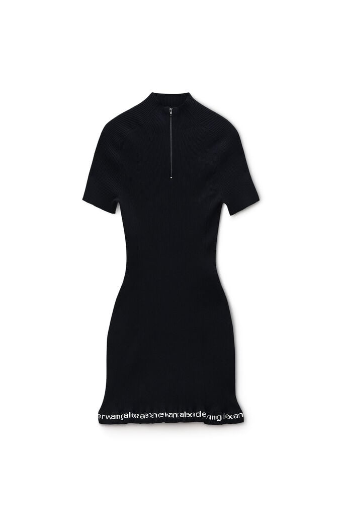 Alexander Wang Omens Black Ribbed Short-sleeves Stretch-woven Mini Dress Xs