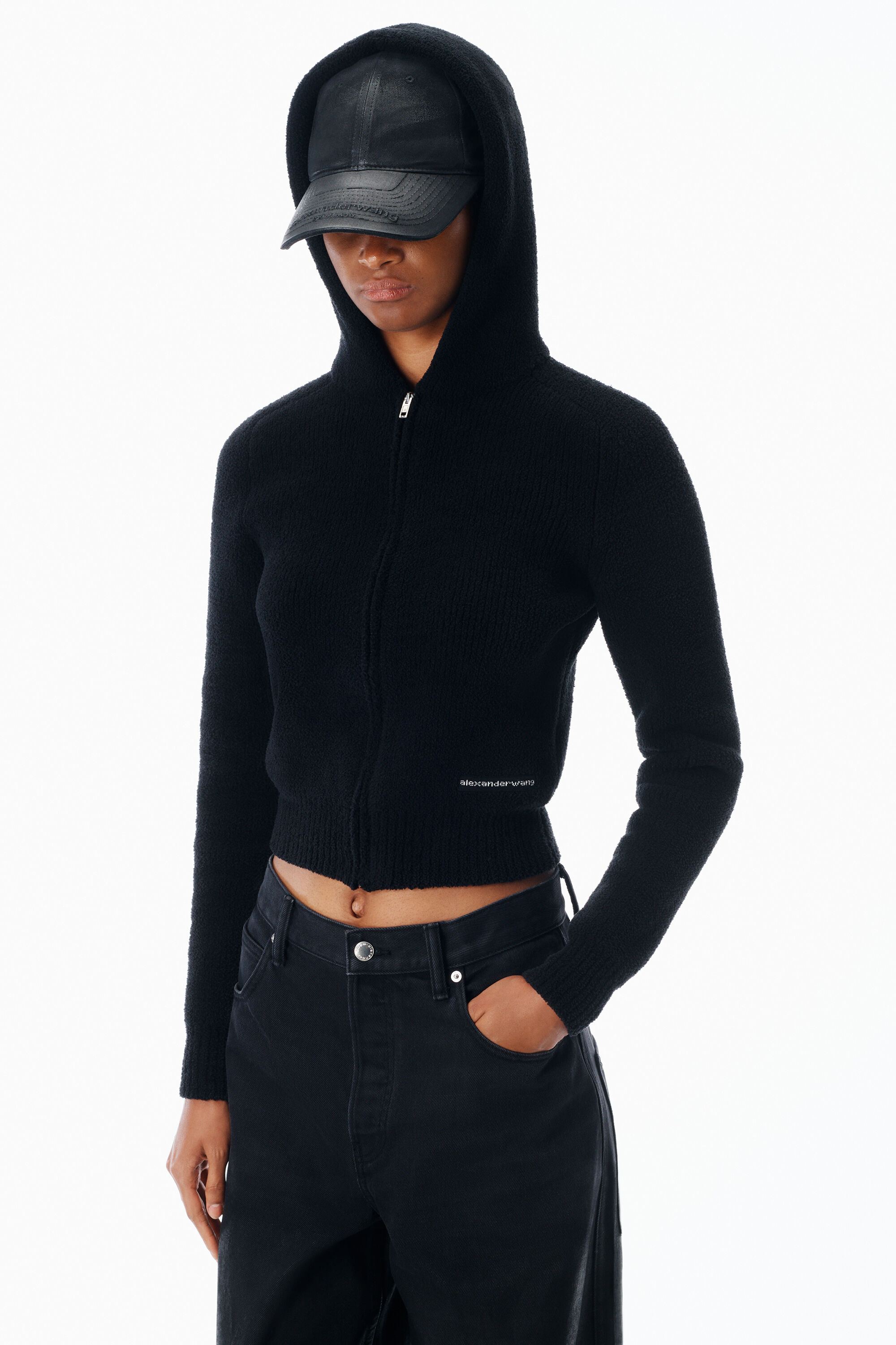 Knit Logo Zip-Up Hoodie in Fleece