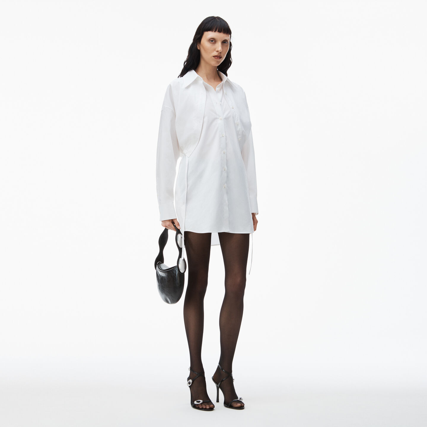 Alexander Wang Layered Shirt Dress In Compact Cotton With Self-tie In White