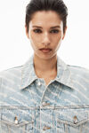 alexander wang falling back logo jacket in denim pebble bleach