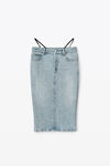 alexander wang 水钻丁字裤牛仔布中长半身裙 vintage faded indigo