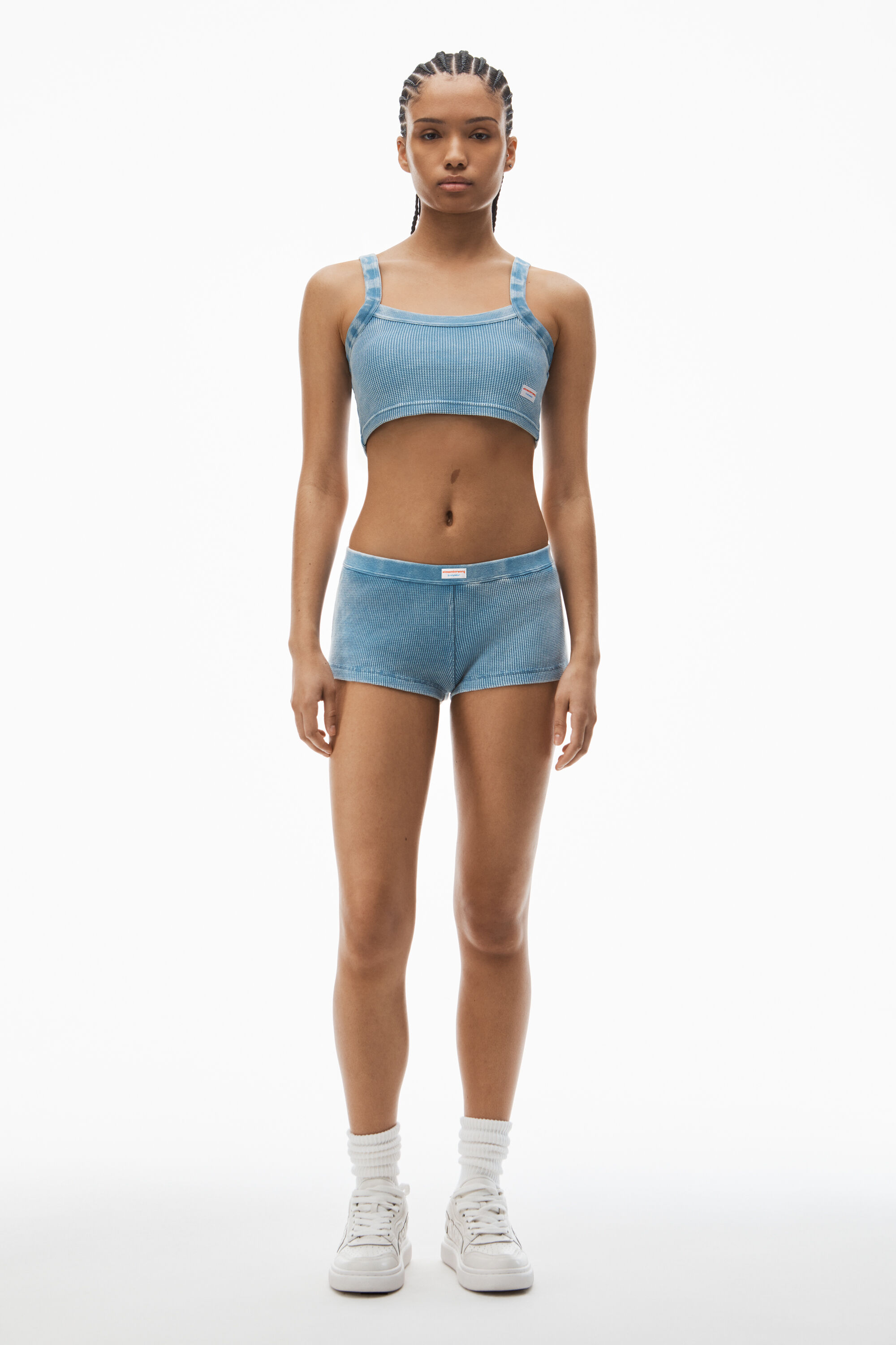boy short in waffle-knit cotton stretch in WASHED BLUE