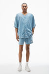 Alexander Wang washed blue 棉质平纹针织布加大款棒球衫