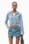 Alexander Wang washed light blue shrunken zip-up hoodie in crushed velour