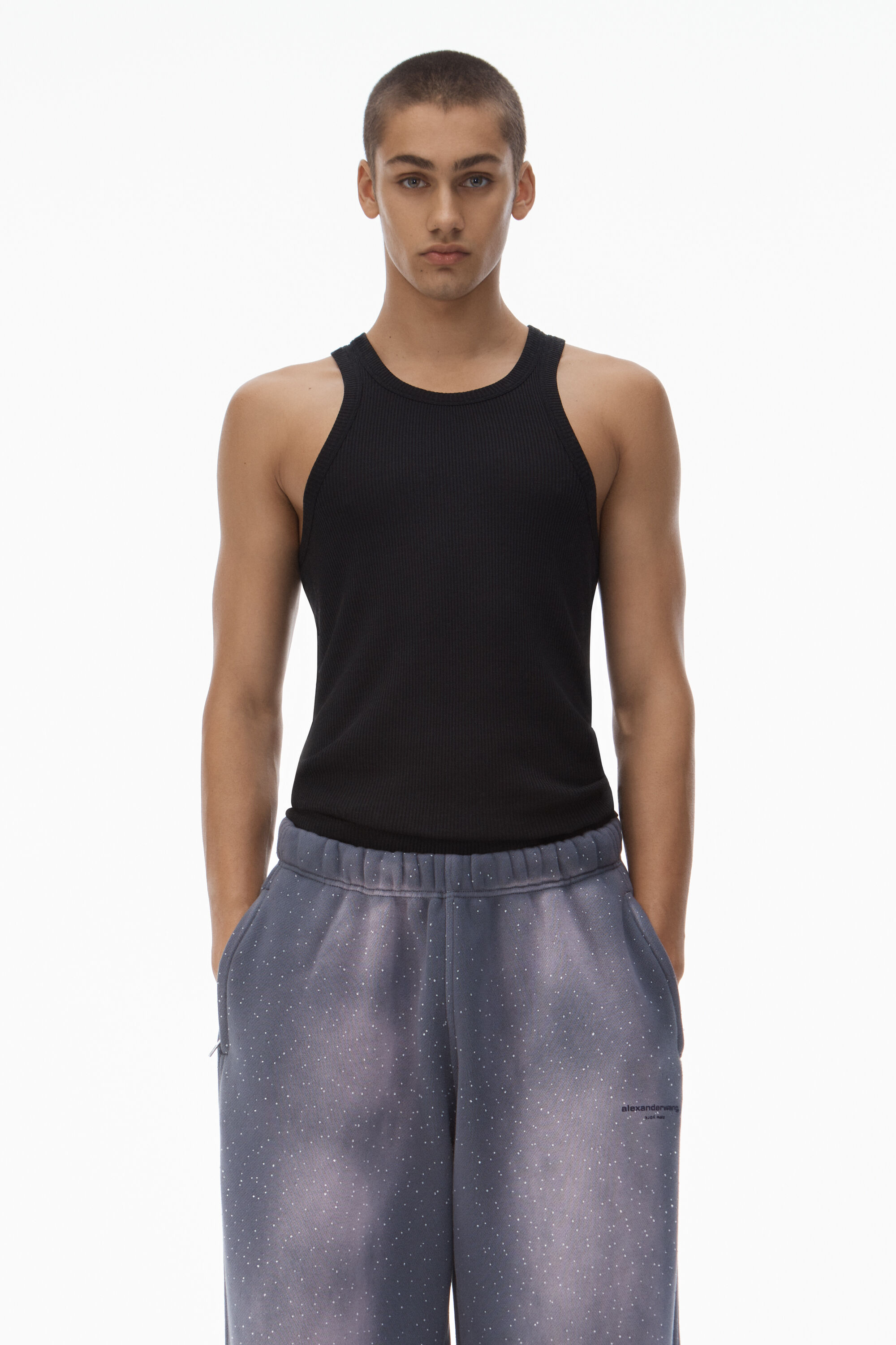 alexander wang 亚历山大王中性水晶烫钻装饰运动裤WASHED PURPLE