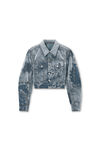 Alexander Wang washed smoke white slim flocked trucker jacket with lasered cloud print