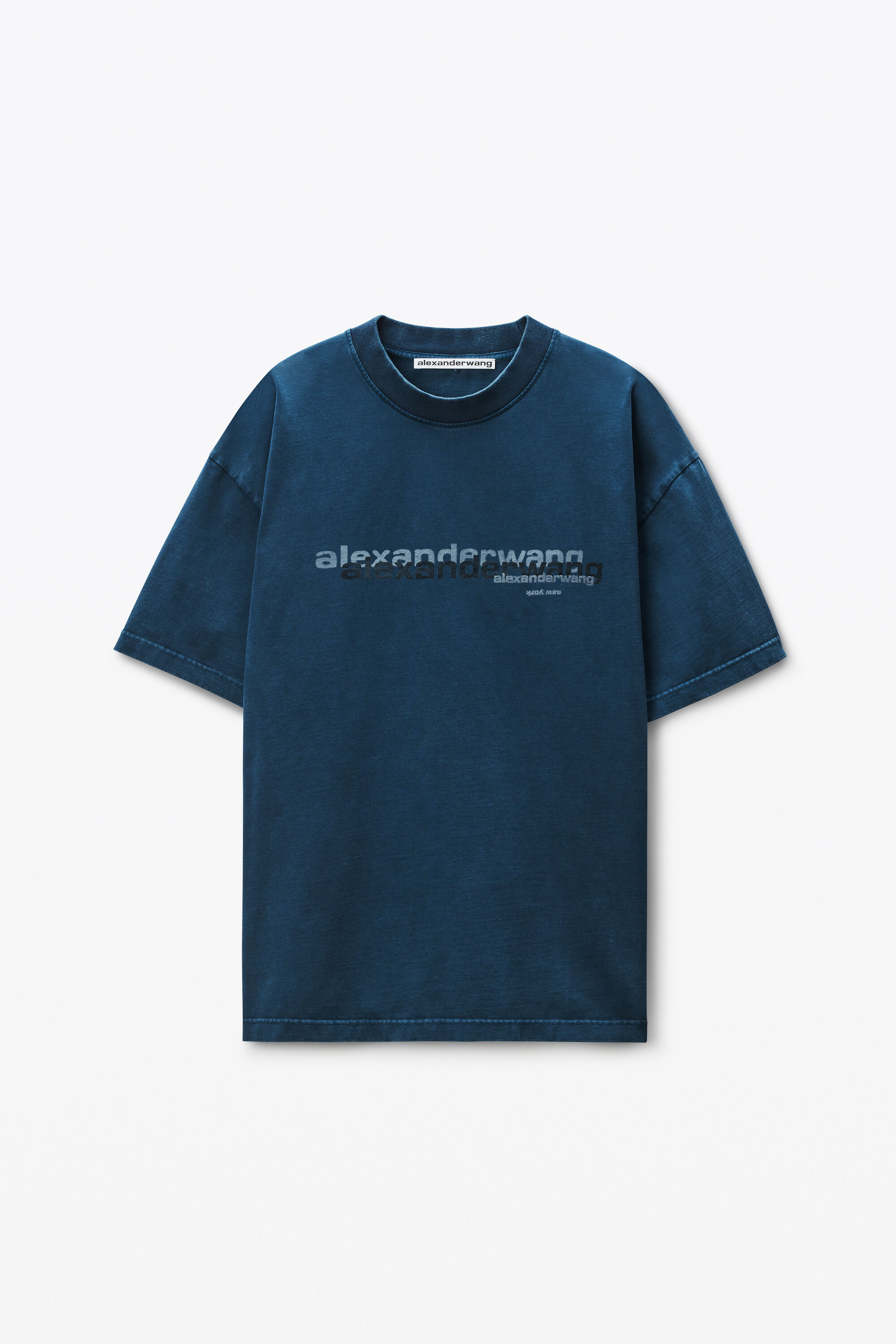 Black Cotton Oversized Logo Tee in WASHED BLACK | alexanderwang®