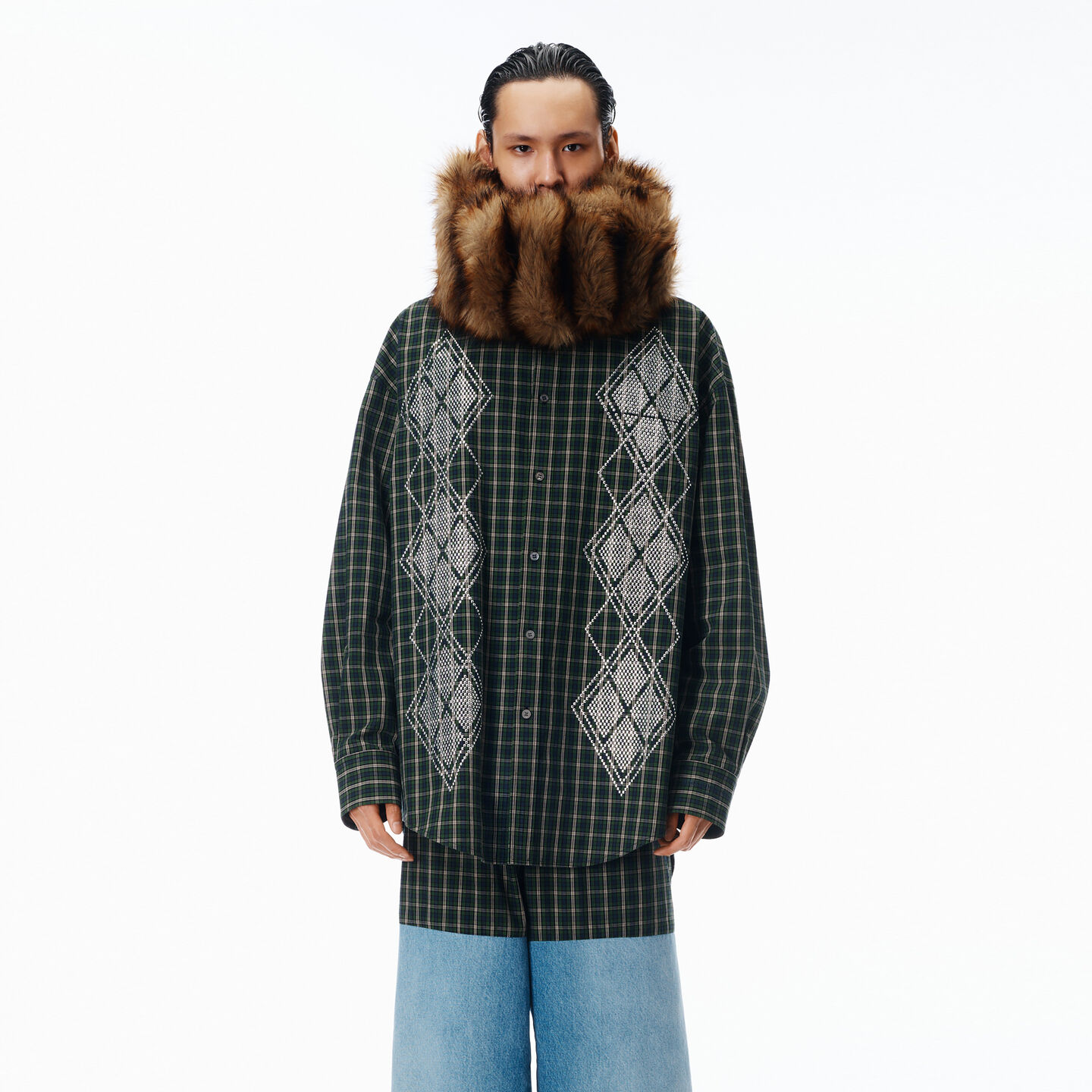 Alexander Wang Argyle Hotfix Shirt Oversized In Multi