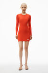 Alexander Wang fiery red long sleeve loungewear dress in ribbed cotton jersey