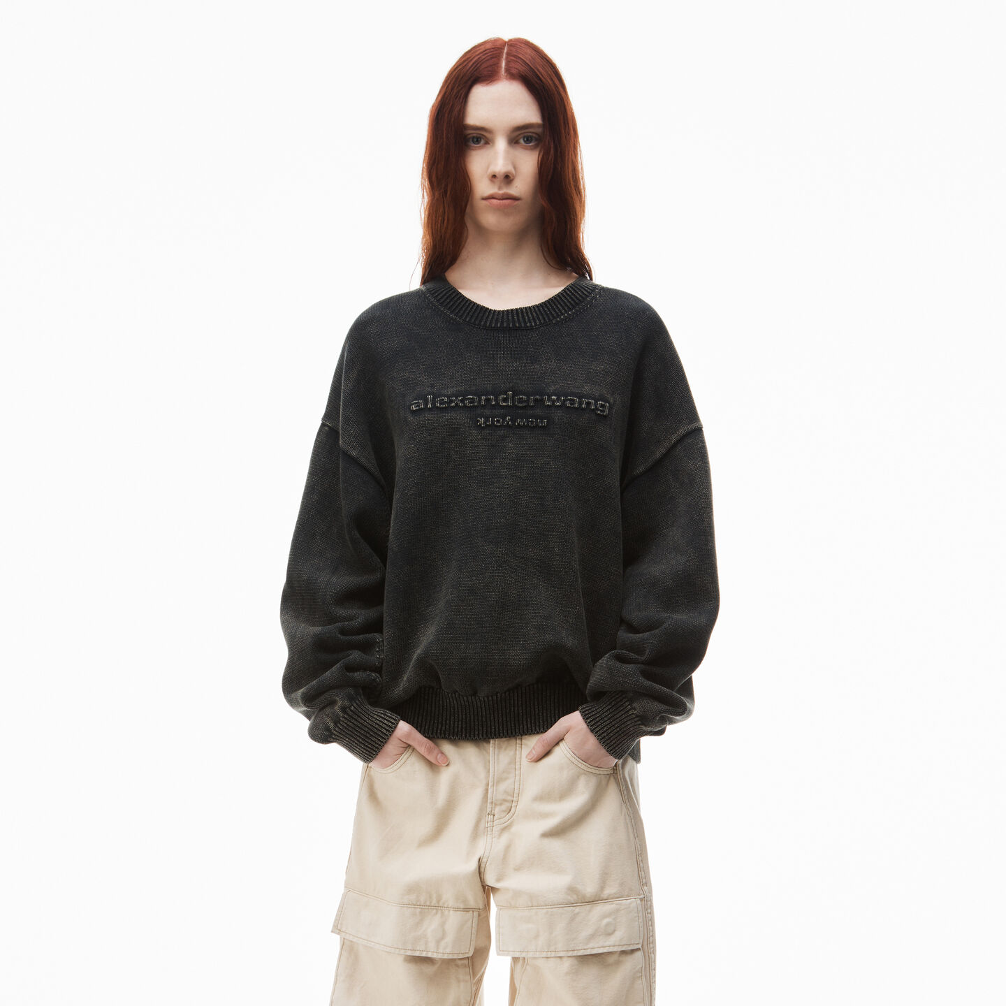 Shop Alexander Wang Oversize Logo Sweatshirt In Organic Cotton In Storm Bleach Out