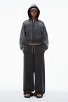 Alexander Wang washed caviar cropped zip-up hoodie with crystal hotfix drawcord