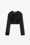Alexander Wang black cropped v-neck blouse in satin jersey