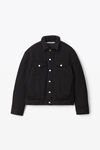 alexander wang 水洗黑色牛仔布夹棉机车夹克 washed black