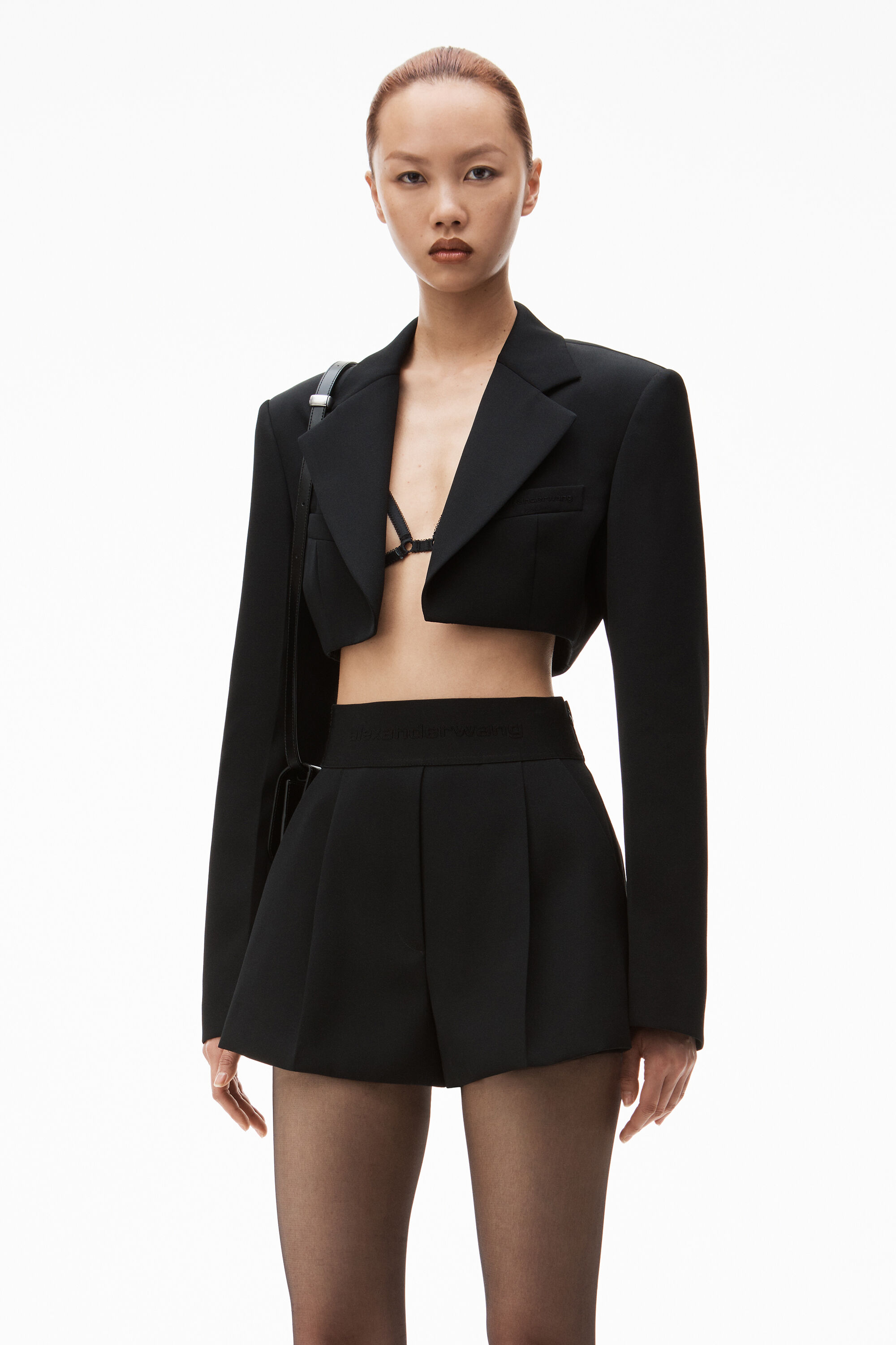 high waisted tailored short in wool tailoring in BLACK