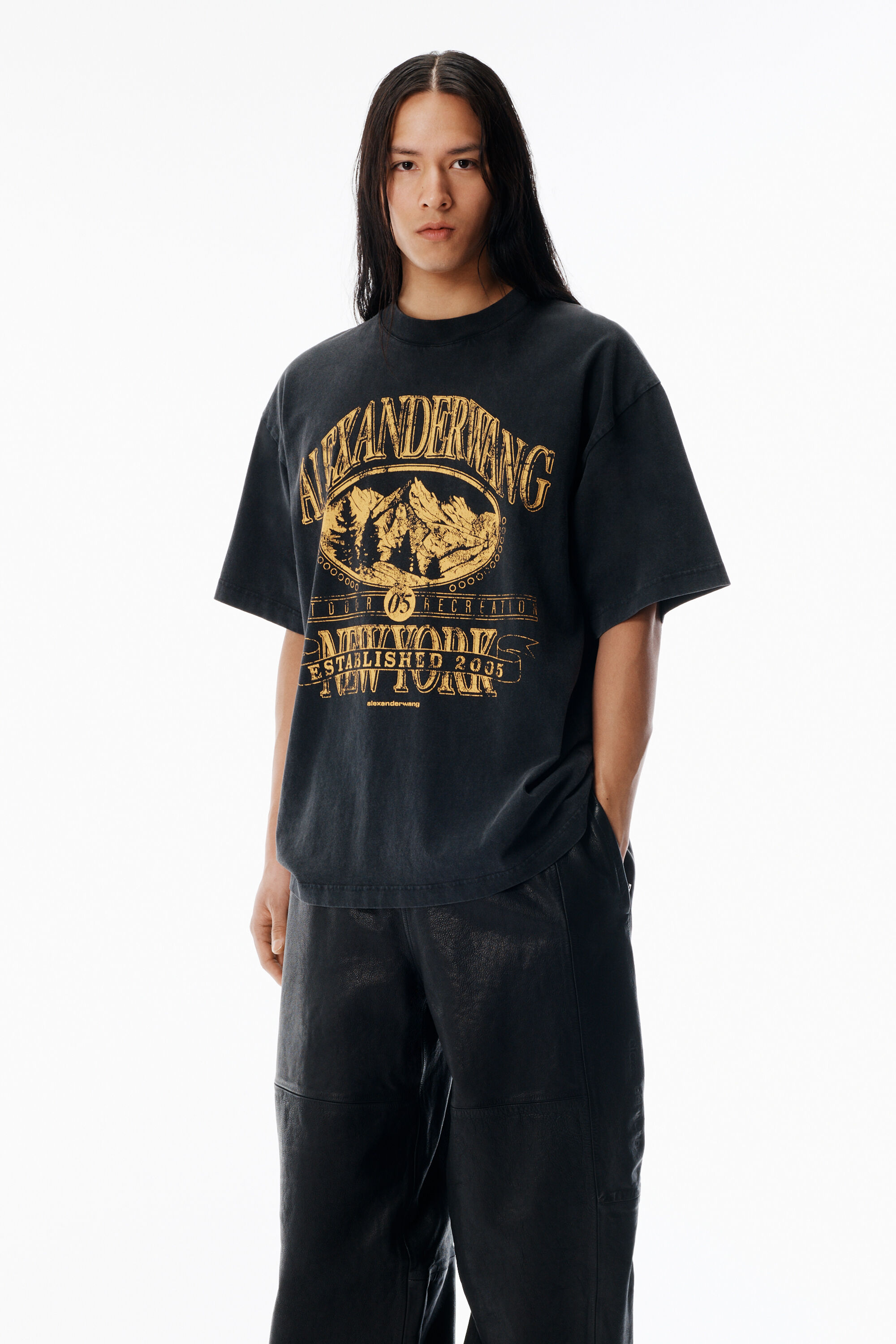 Black Sunfade-Effect Wash Jersey Tee in WASHED BLACK | alexanderwang®