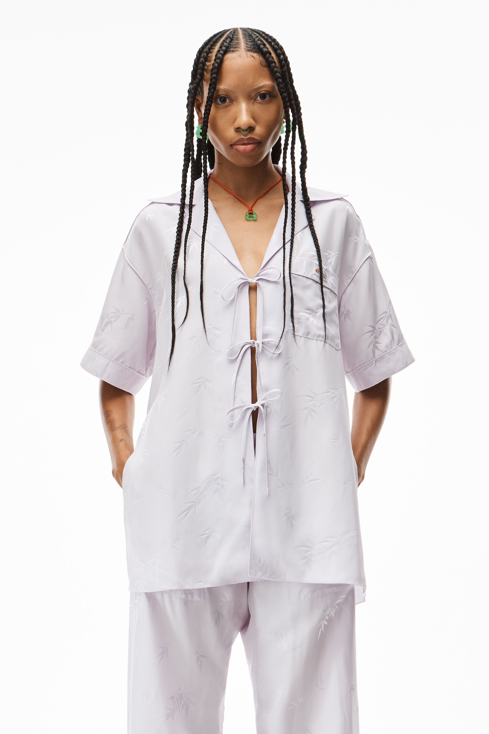 SHORT-SLEEVE TIE TOP IN VISCOSE JACQUARD SHORT-SLEEVE TIE TOP IN VISCOSE JACQUARD