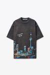 Alexander Wang washed black t-shirt noir à motif skyline shanghai avec strass thermocollés