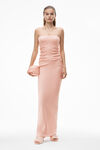 STRAPLESS COLUMN DRESS IN RUCHED VELOUR 