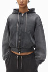 Alexander Wang washed caviar cropped zip-up hoodie with crystal hotfix drawcord