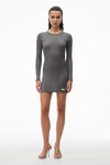 alexander wang 罗纹棉长袖圆领连衣裙 dark heather grey