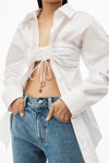 alexander wang ruched bandeau shirt in compact cotton bright white