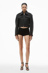 Alexander Wang dark charcoal cropped military jacket in donegal wool