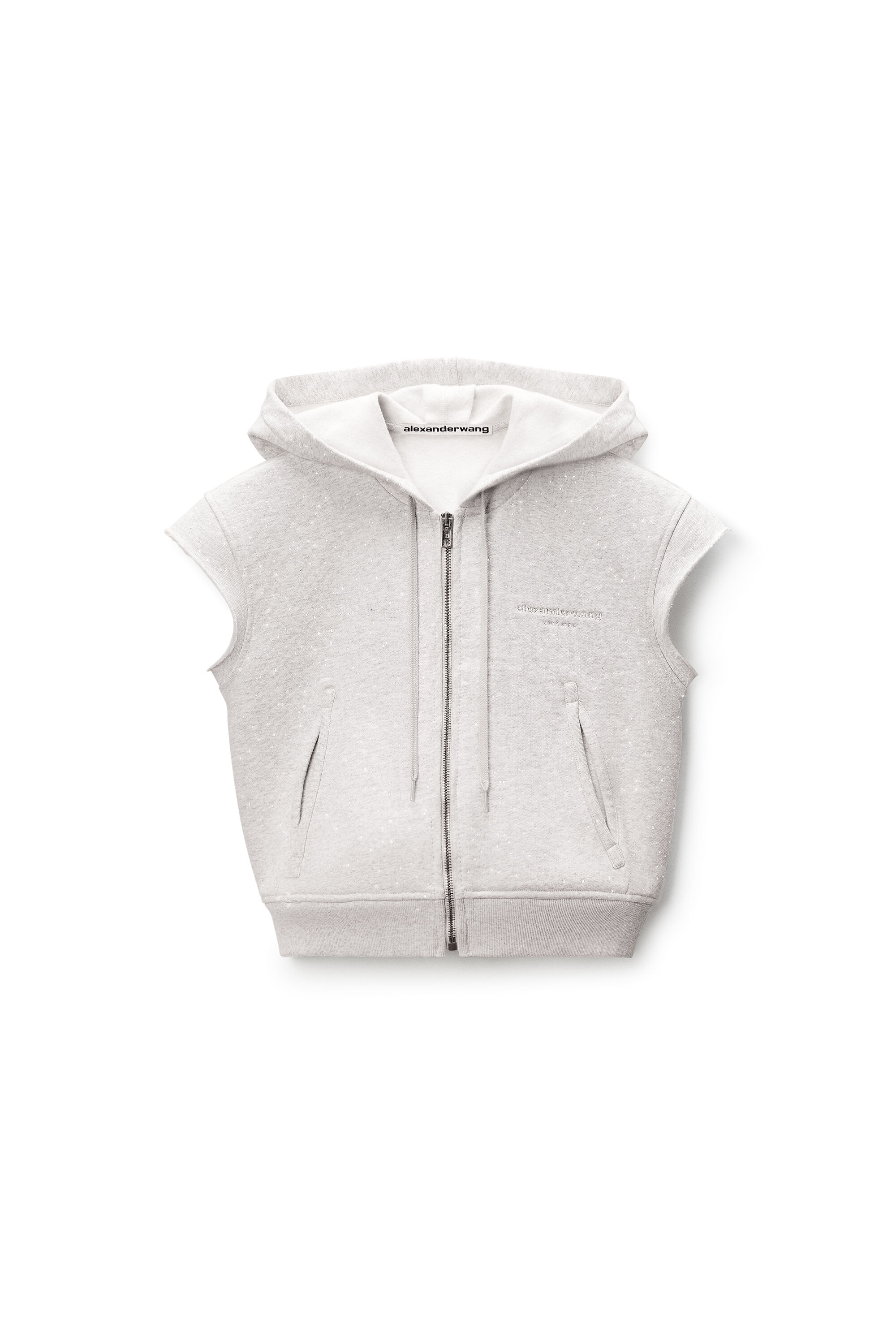 CRYSTAL FITTED SHORT SLEEVE ZIP UP in LIGHT HEATHER GREY