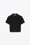Alexander Wang black logo embroidered polo cardigan in wool