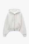 Alexander Wang light heather grey 水晶烫钻装饰抽绳灰色棉质毛圈布连帽衫