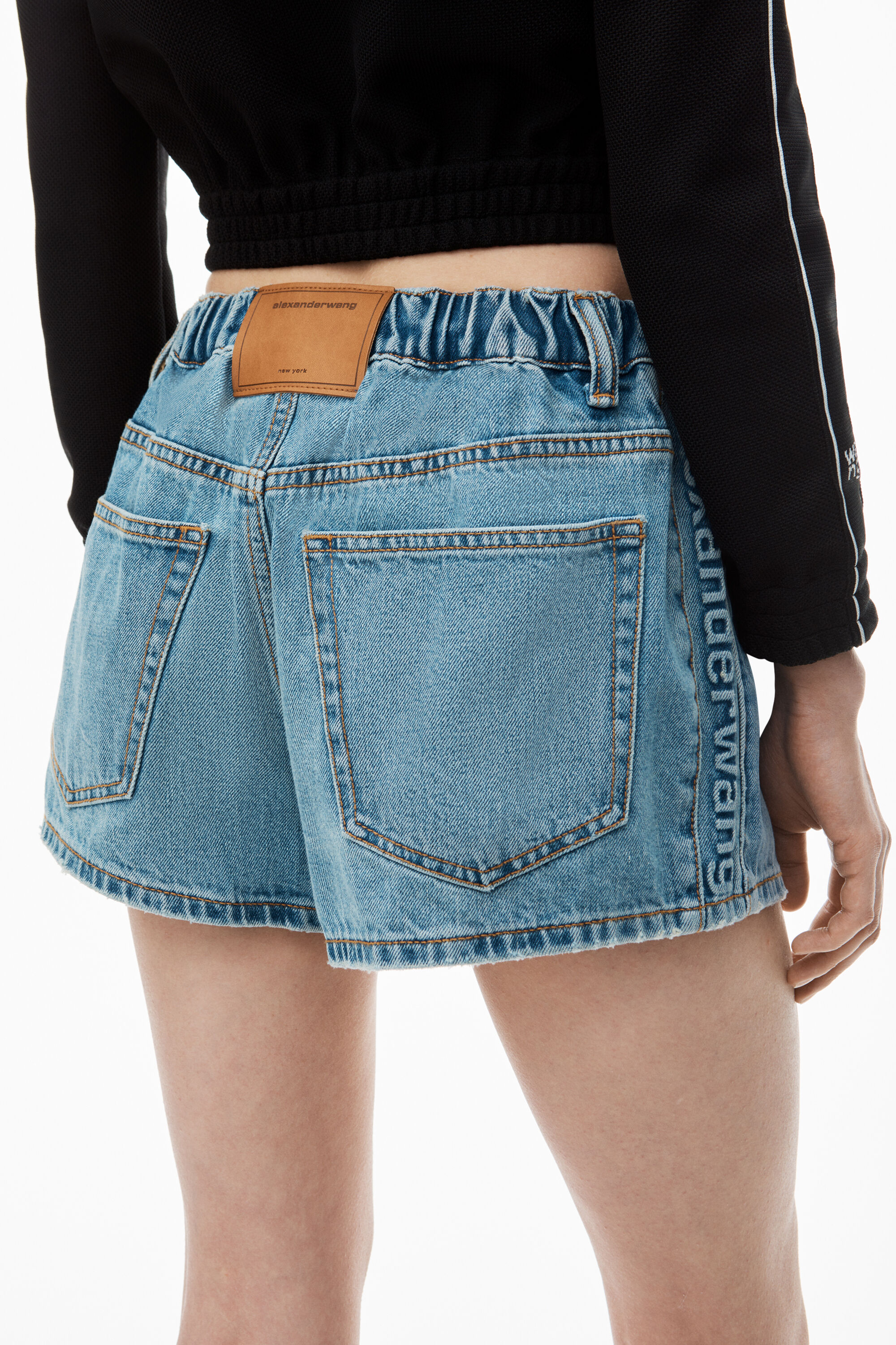 Marathon Logo-Embossed Denim Balloon Jogger Shorts in VINTAGE