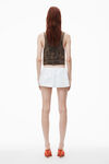 Alexander Wang white drawstring skort in cotton & crystal hotfix poplin