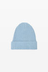 Alexander Wang sky blue ribbed beanie with logo flag tag