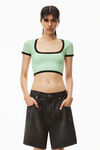 alexander wang contrast scoop neck tee in compact nylon absinthe