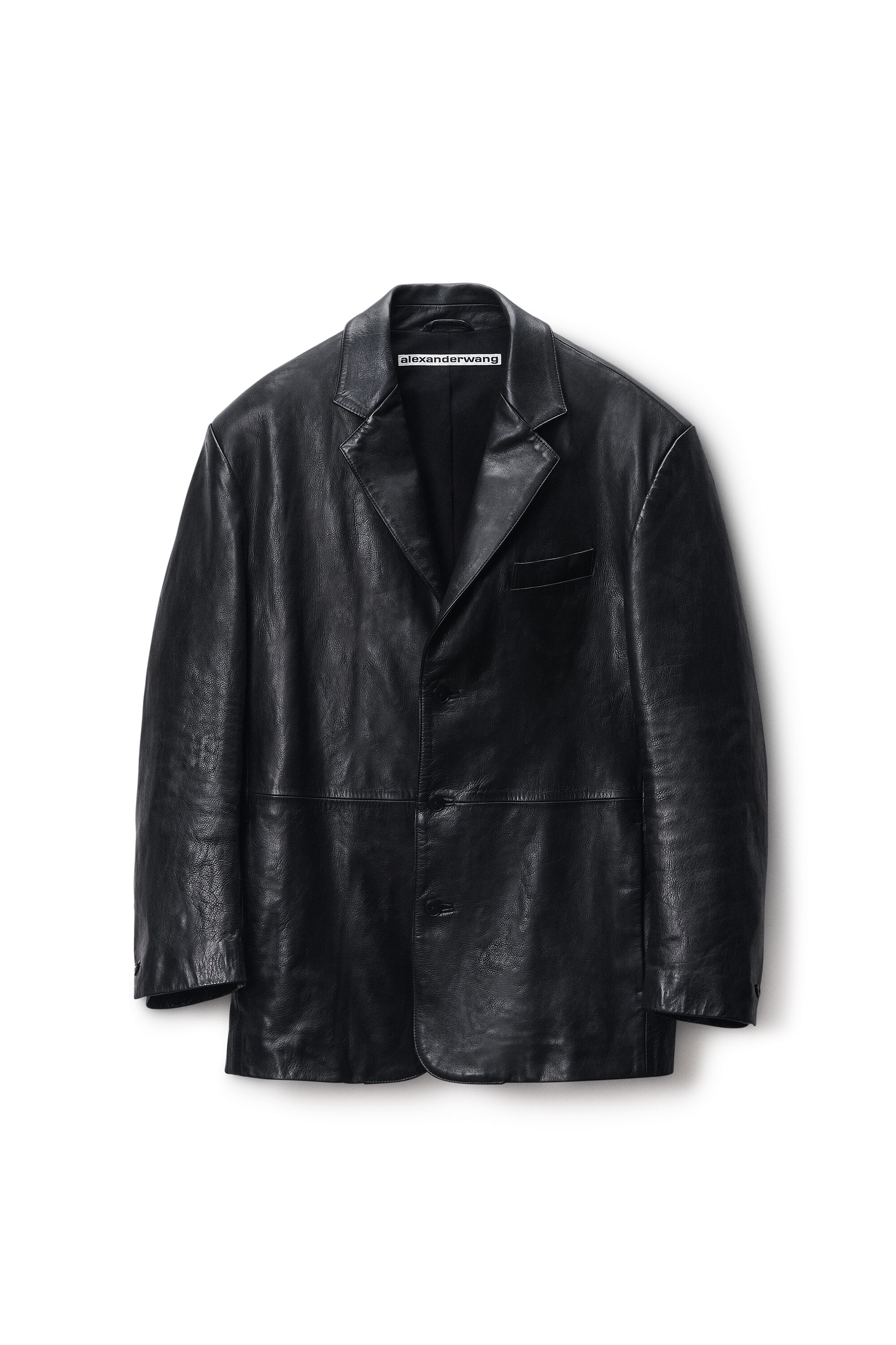 Boxy Blazer in Leather in BLACK | alexanderwang®