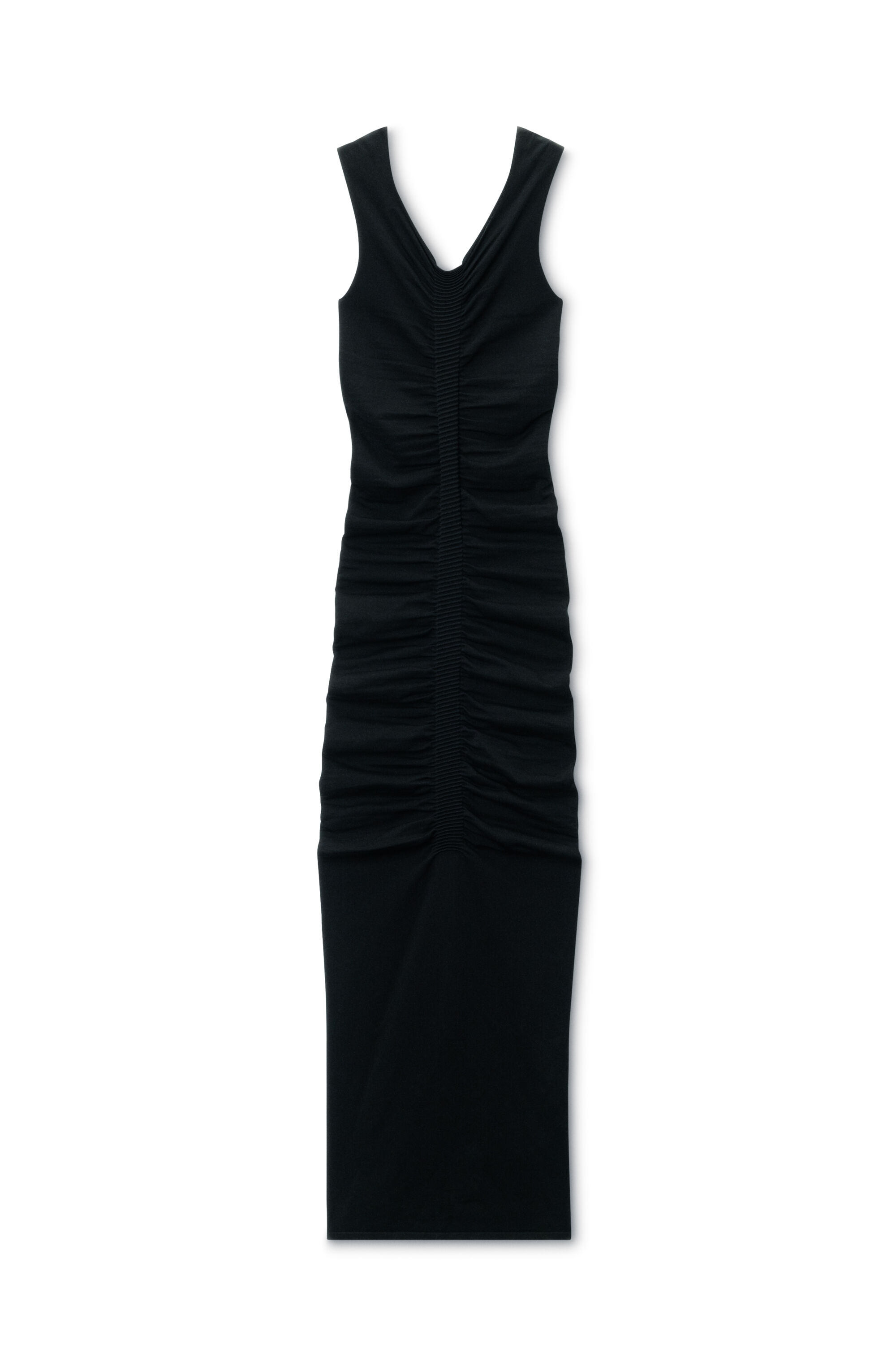 Ruched Wide V-Neck Maxi Dress in BLACK | alexanderwang®